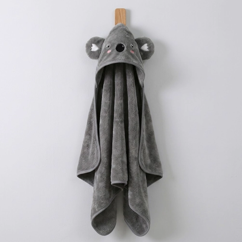 TOALLA PARA BEBE  CON CAPUCHA KOALA GRIS - BABYMINE - 2