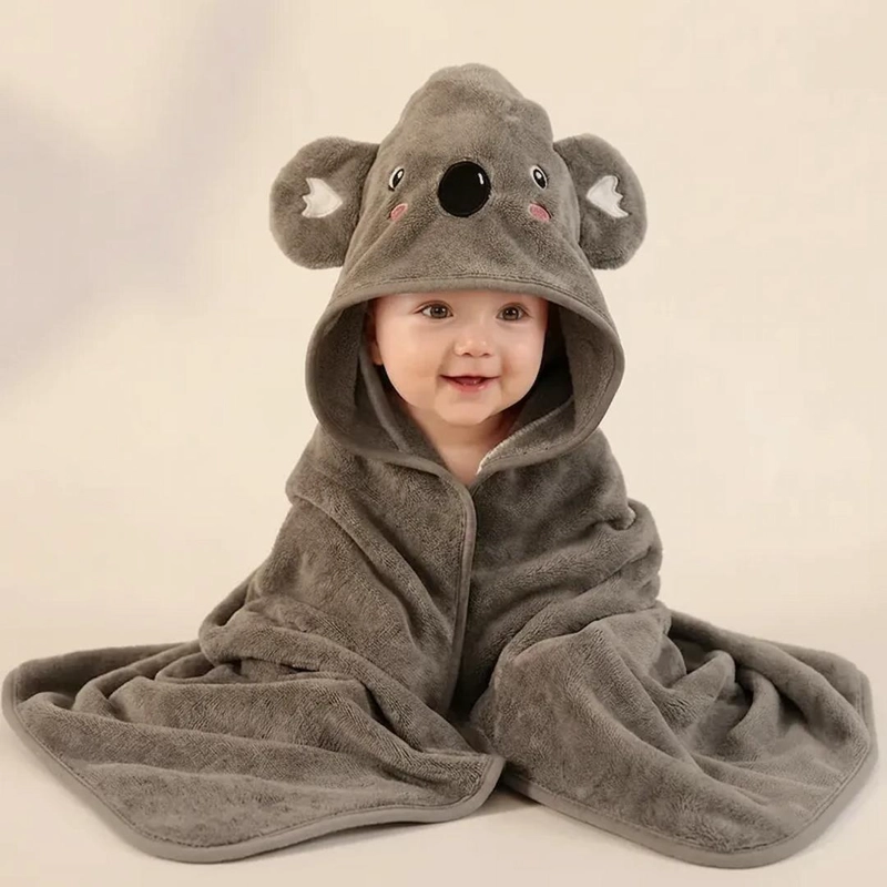 TOALLA PARA BEBE  CON CAPUCHA KOALA GRIS - BABYMINE - 3