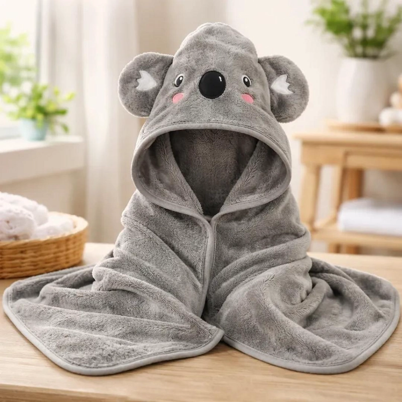 TOALLA PARA BEBE  CON CAPUCHA KOALA GRIS - BABYMINE - 4