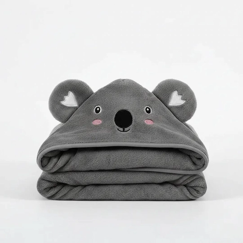 TOALLA PARA BEBE  CON CAPUCHA KOALA GRIS - BABYMINE - 5