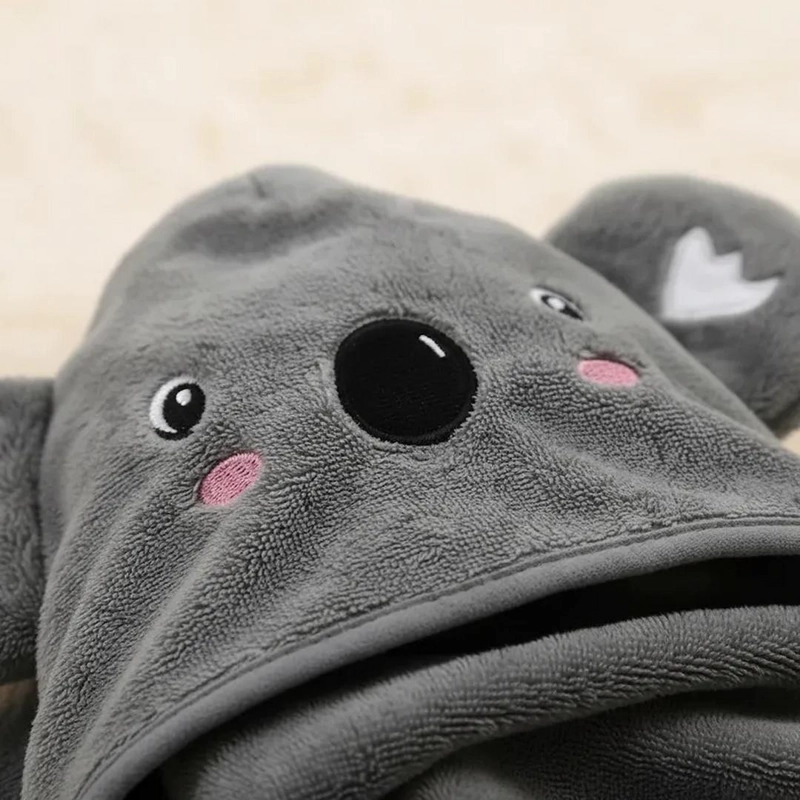 TOALLA PARA BEBE  CON CAPUCHA KOALA GRIS - BABYMINE - 6