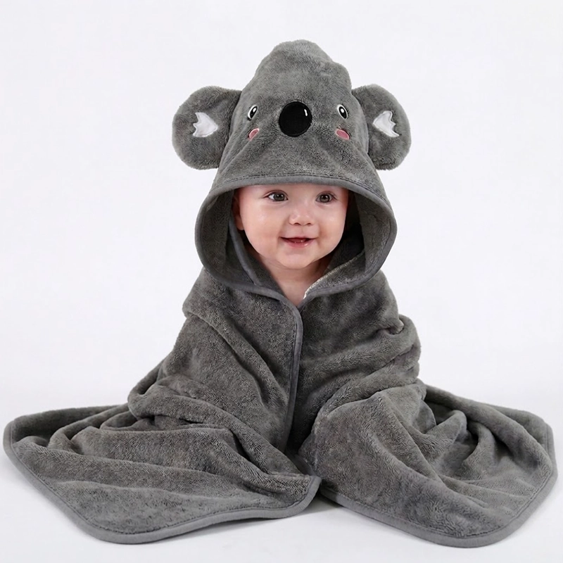TOALLA PARA BEBE  CON CAPUCHA KOALA GRIS - BABYMINE - 7
