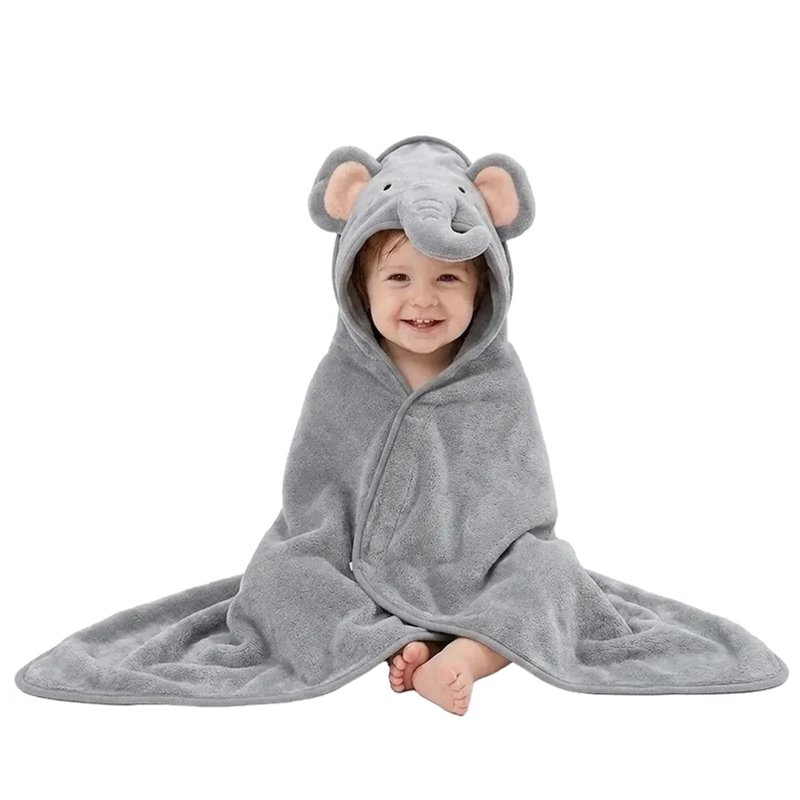 TOALLA PARA BEBE  CON CAPUCHA ELEFANTE GRIS - BABYMINE - 1
