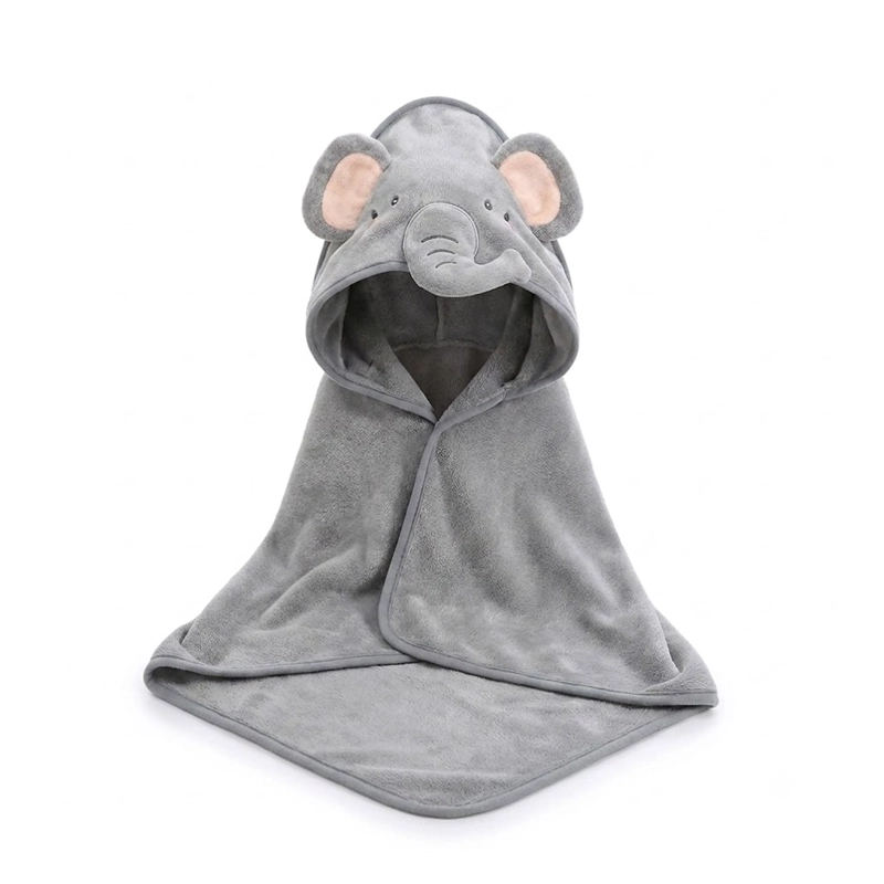 TOALLA PARA BEBE  CON CAPUCHA ELEFANTE GRIS - BABYMINE - 3