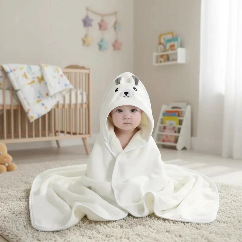 TOALLA PARA BEBE  CON CAPUCHA CONEJO BLANCO - BABYMINE - 4
