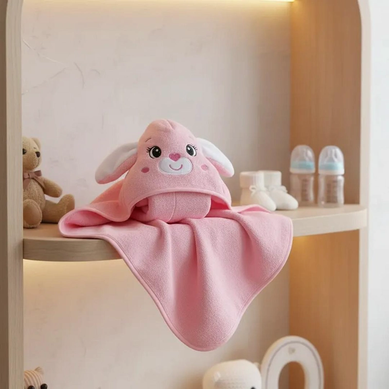 TOALLA PARA BEBE  CON CAPUCHA CONEJO ROSADO - BABYMINE - 4