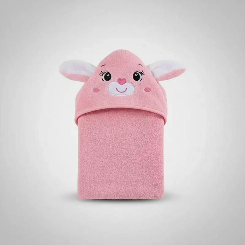 TOALLA PARA BEBE  CON CAPUCHA CONEJO ROSADO - BABYMINE - 6
