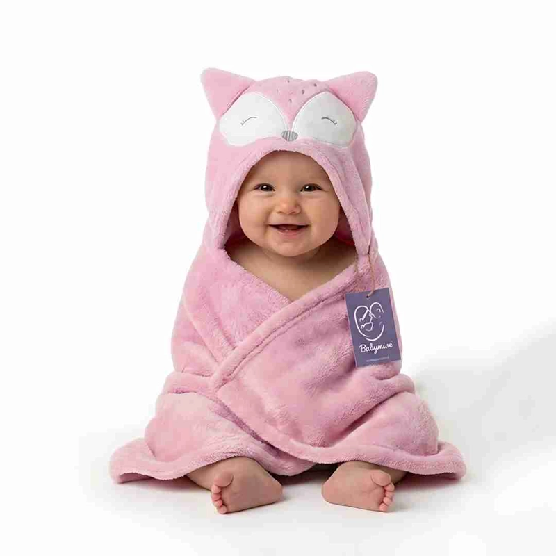 TOALLA PARA BEBE  CON CAPUCHA ANIMALES ZORRITO ROSADO - BABYMINE - 1