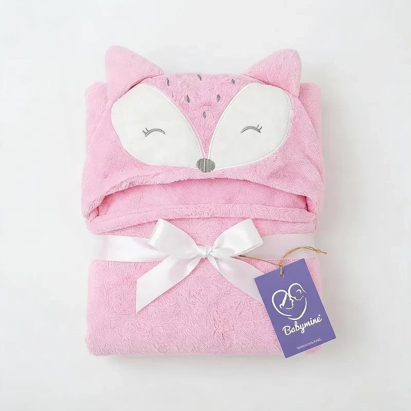 TOALLA PARA BEBE  CON CAPUCHA ANIMALES ZORRITO ROSADO - BABYMINE - 2