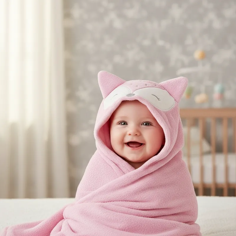 TOALLA PARA BEBE  CON CAPUCHA ANIMALES ZORRITO ROSADO - BABYMINE - 3