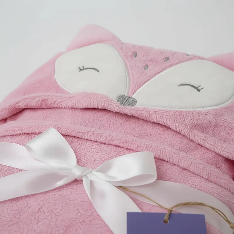 TOALLA PARA BEBE  CON CAPUCHA ANIMALES ZORRITO ROSADO - BABYMINE - 5