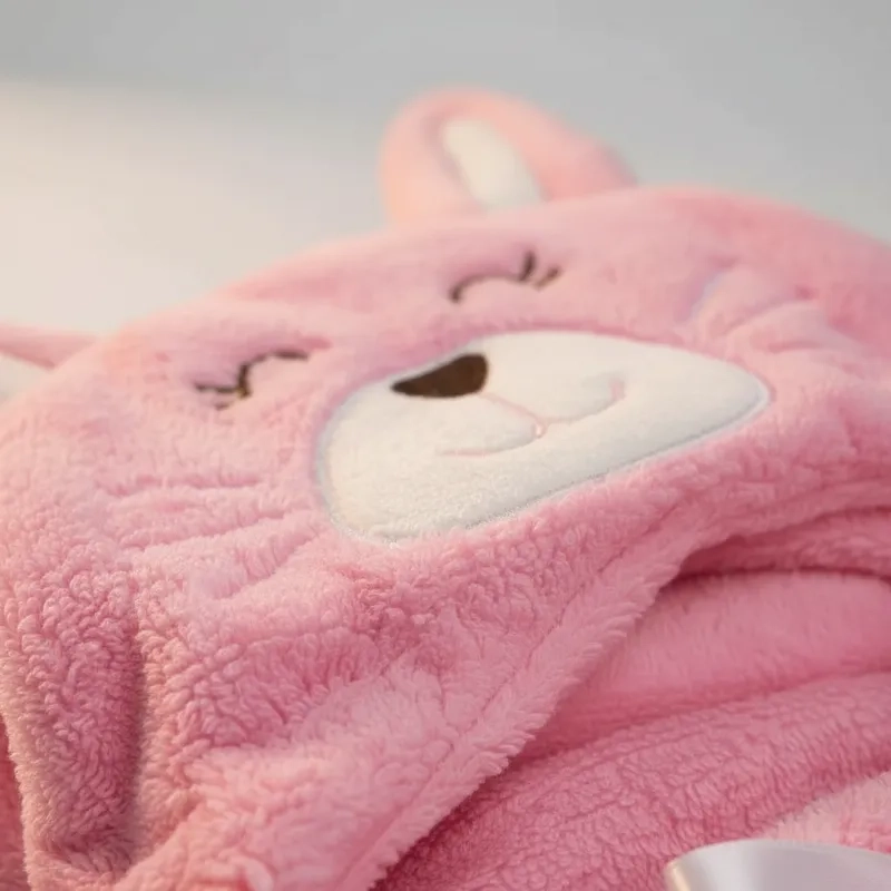 TOALLA PARA BEBE  CON CAPUCHA ANIMALES CONEJO ROSADO - BABYMINE - 3