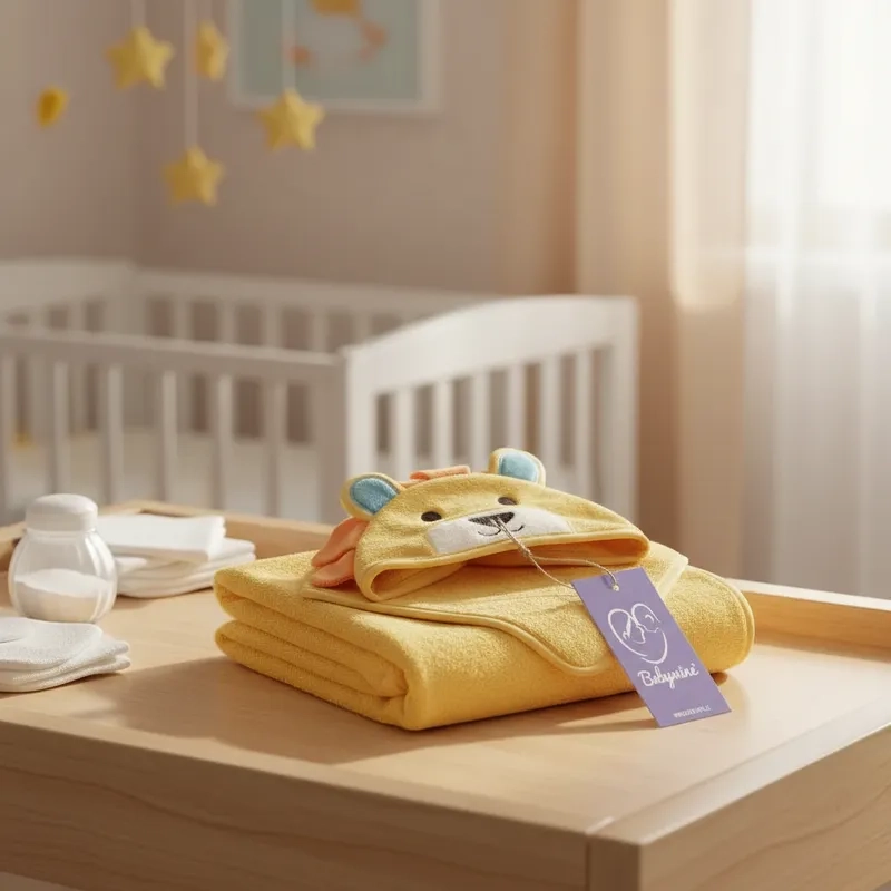 TOALLA PARA BEBE  CON CAPUCHA ANIMALES LEON AMARILLO - BABYMINE - 4