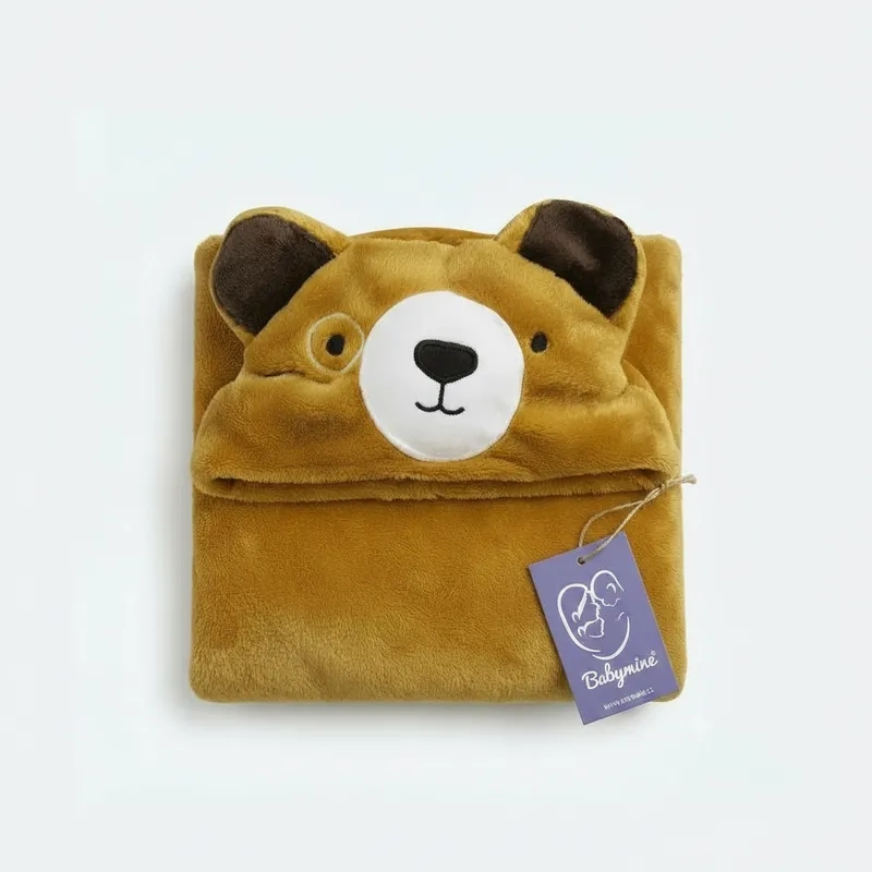 TOALLA PARA BEBE  CON CAPUCHA ANIMALES OSO PARDO - BABYMINE - 2