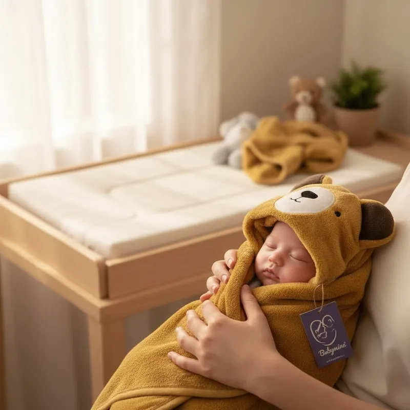 TOALLA PARA BEBE  CON CAPUCHA ANIMALES OSO PARDO - BABYMINE - 3