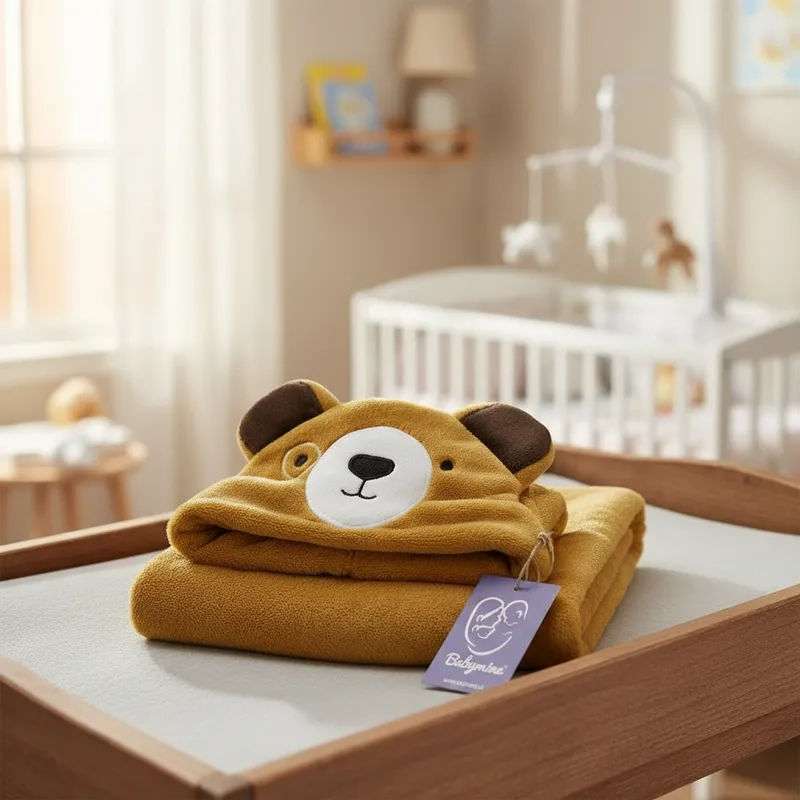 TOALLA PARA BEBE  CON CAPUCHA ANIMALES OSO PARDO - BABYMINE - 4