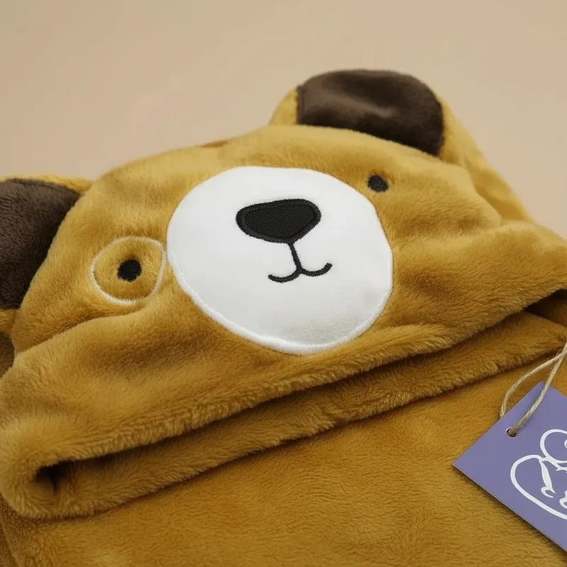 TOALLA PARA BEBE  CON CAPUCHA ANIMALES OSO PARDO - BABYMINE - 5