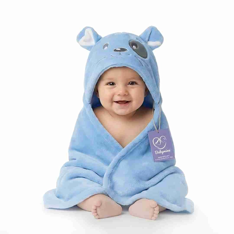 TOALLA PARA BEBE  CON CAPUCHA ANIMALES CONEJO CELESTE - BABYMINE - 1