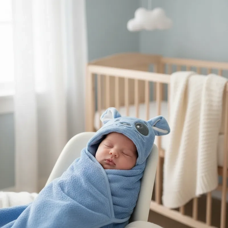 TOALLA PARA BEBE  CON CAPUCHA ANIMALES CONEJO CELESTE - BABYMINE - 4