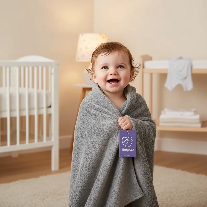 TOALLA PARA BEBE  CON CAPUCHA ANIMALES RATON GRIS - BABYMINE - 3