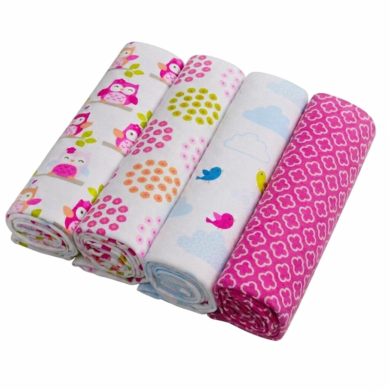 SET 4 TUTOS BEBE  FRANELA 100% ALGODON BUHOS ROSA – BABYMINE - 1