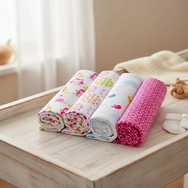 SET 4 TUTOS BEBE  FRANELA 100% ALGODON BUHOS ROSA – BABYMINE - 3