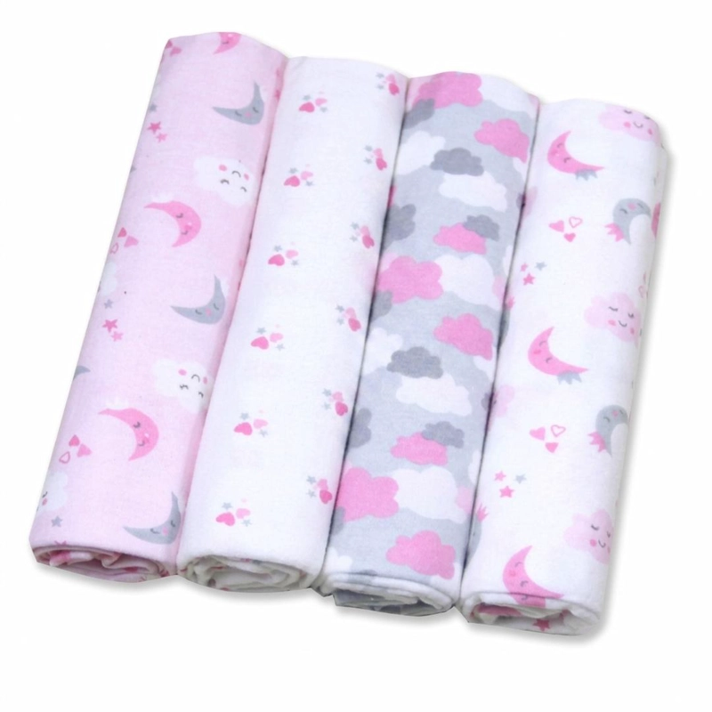 SET 4 TUTOS BEBE  FRANELA 100% ALGODON LUNAS ROSA – BABYMINE - 1