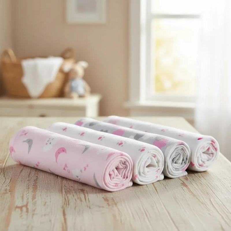 SET 4 TUTOS BEBE  FRANELA 100% ALGODON LUNAS ROSA – BABYMINE - 2