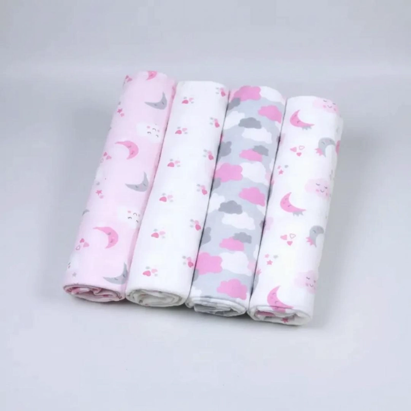 SET 4 TUTOS BEBE  FRANELA 100% ALGODON LUNAS ROSA – BABYMINE - 3