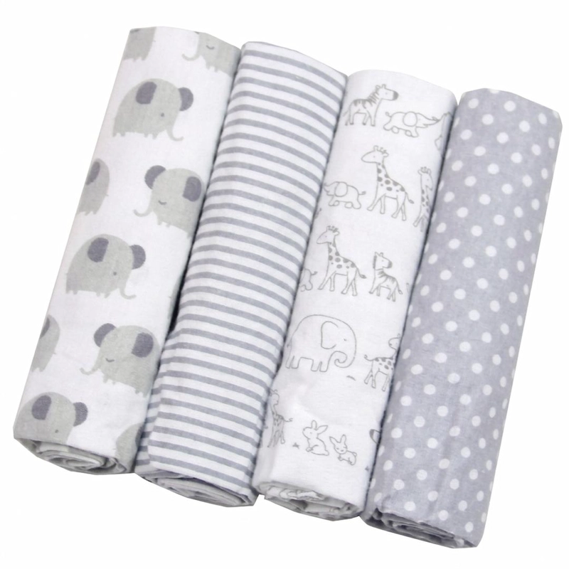 SET 4 TUTOS BEBE  FRANELA 100% ALGODON ANIMALES GRIS – BABYMINE - 1