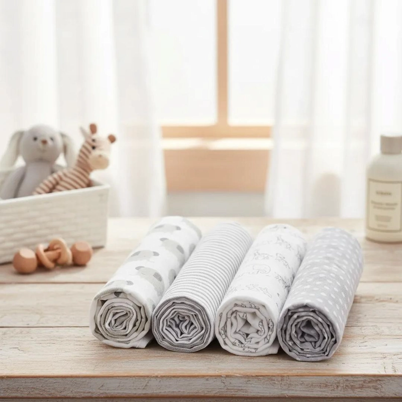 SET 4 TUTOS BEBE  FRANELA 100% ALGODON ANIMALES GRIS – BABYMINE - 3