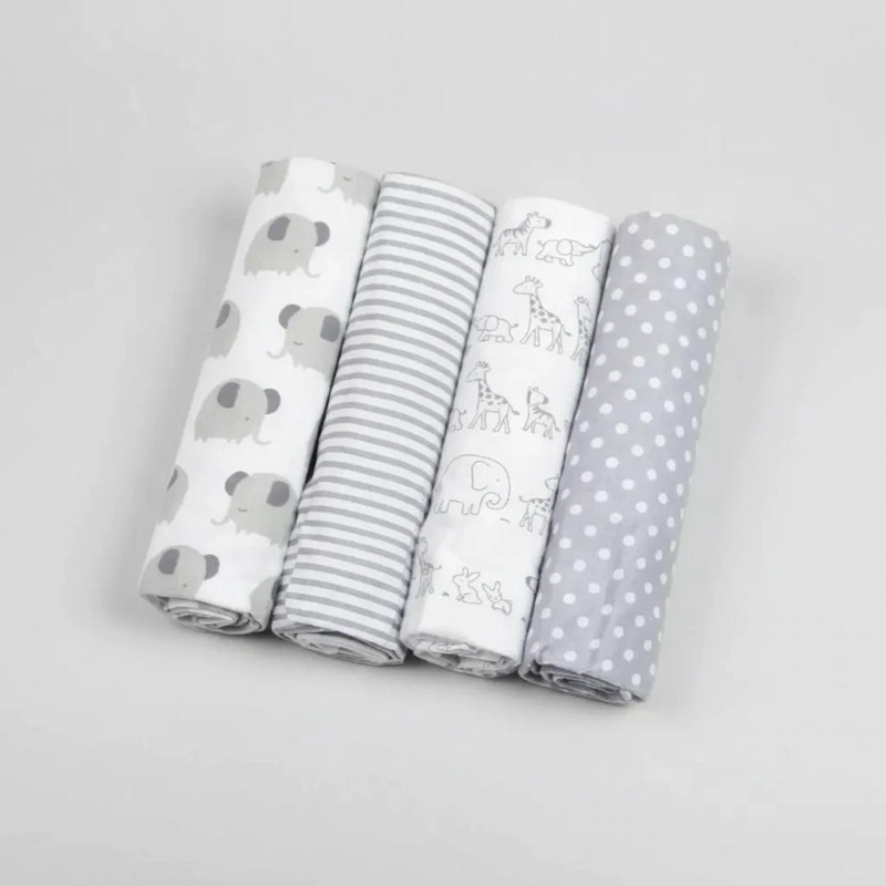 SET 4 TUTOS BEBE  FRANELA 100% ALGODON ANIMALES GRIS – BABYMINE - 5