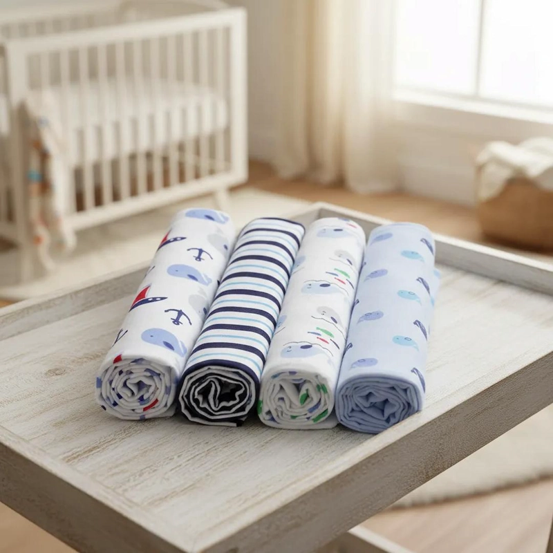 SET 4 TUTOS BEBE  FRANELA 100% ALGODON MARINEROS AZUL – BABYMINE - 2