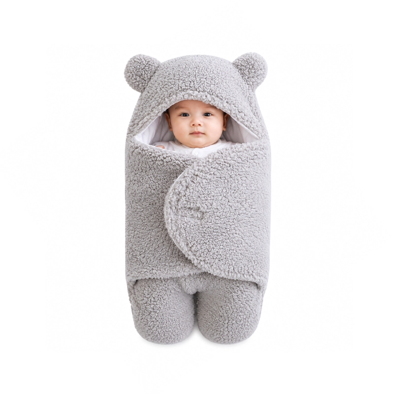 SAQUITO BEBE  OSITO CON CAPUCHITA Y OREJITAS GRIS - BABYMINE - 1