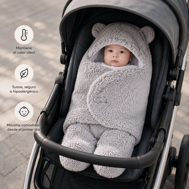 SAQUITO BEBE  OSITO CON CAPUCHITA Y OREJITAS GRIS - BABYMINE - 4