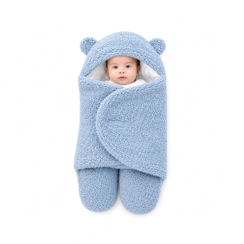 SAQUITO BEBE  OSITO CON CAPUCHITA Y OREJITAS CELESTE - BABYMINE - 1