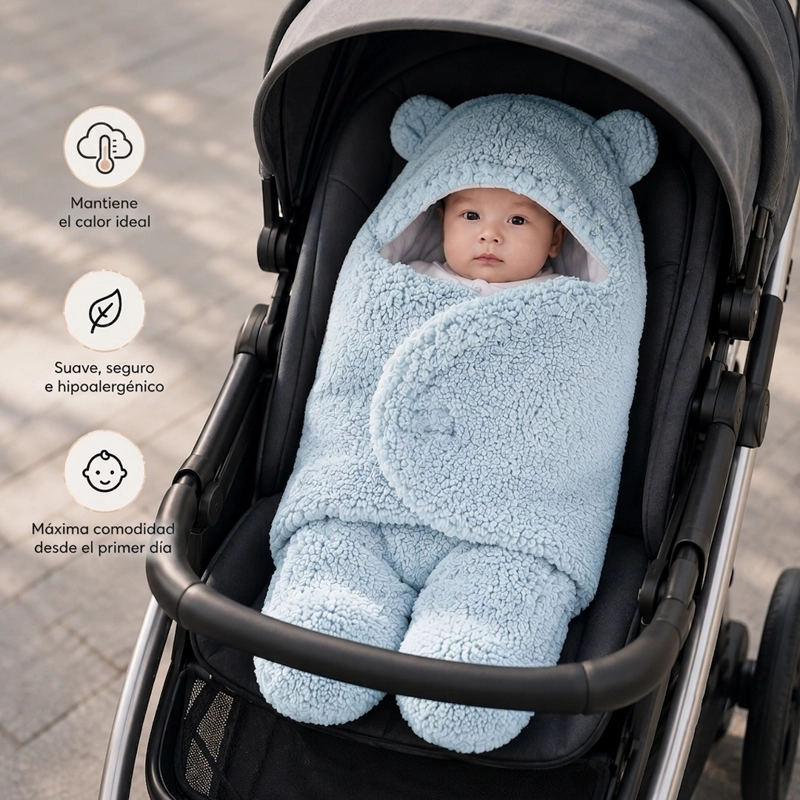 SAQUITO BEBE  OSITO CON CAPUCHITA Y OREJITAS CELESTE - BABYMINE - 4