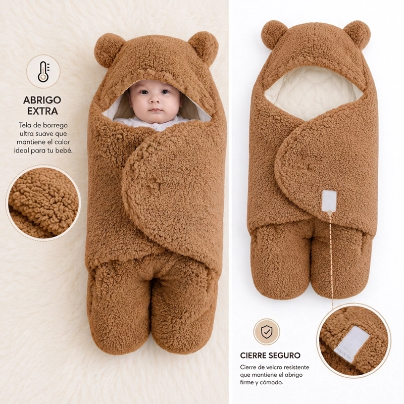 SAQUITO BEBE  OSITO CON CAPUCHITA Y OREJITAS MARRON - BABYMINE - 2