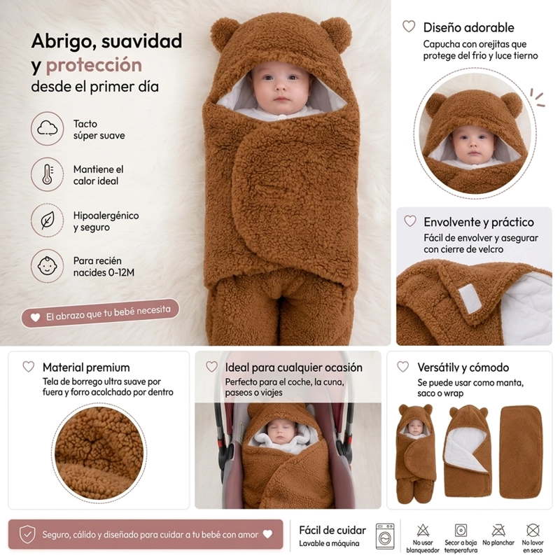SAQUITO BEBE  OSITO CON CAPUCHITA Y OREJITAS MARRON - BABYMINE - 3