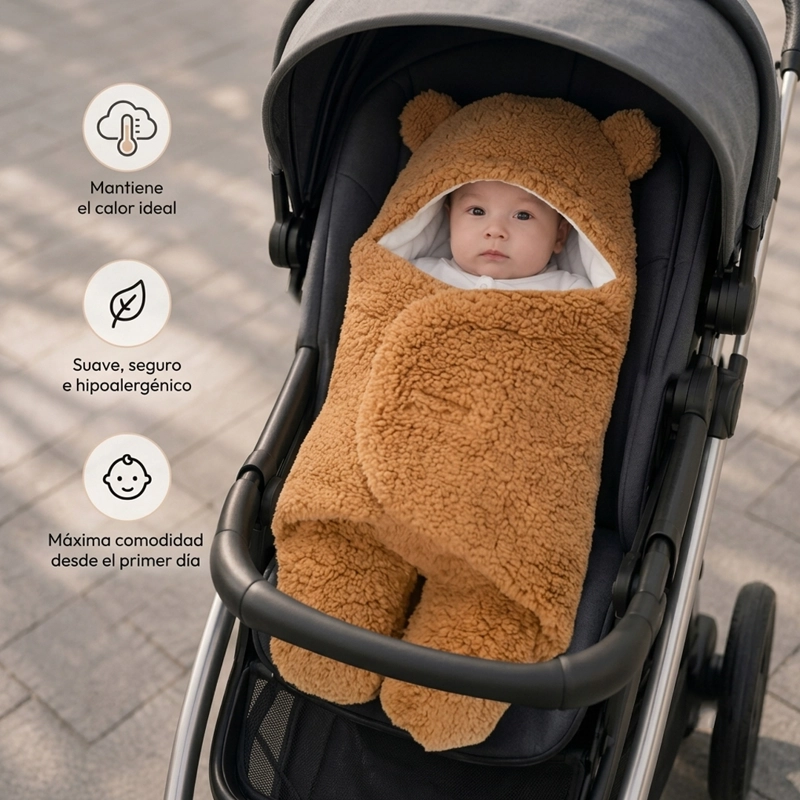 SAQUITO BEBE  OSITO CON CAPUCHITA Y OREJITAS MARRON - BABYMINE - 4