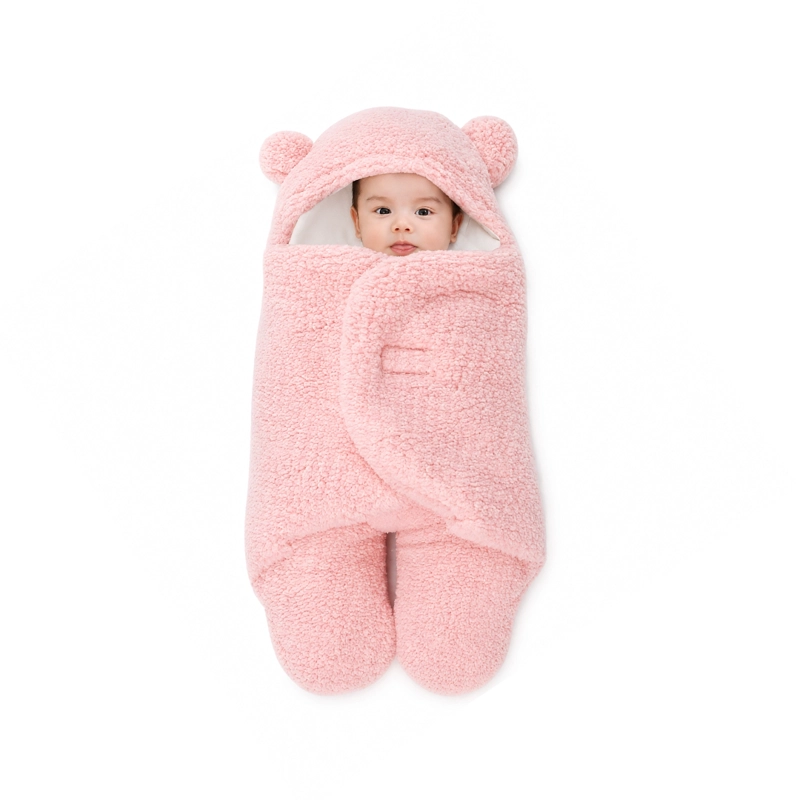 SAQUITO BEBE  OSITO CON CAPUCHITA Y OREJITAS ROSADO - BABYMINE - 1