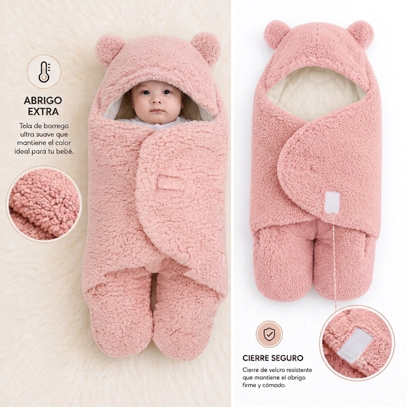 SAQUITO BEBE  OSITO CON CAPUCHITA Y OREJITAS ROSADO - BABYMINE - 2