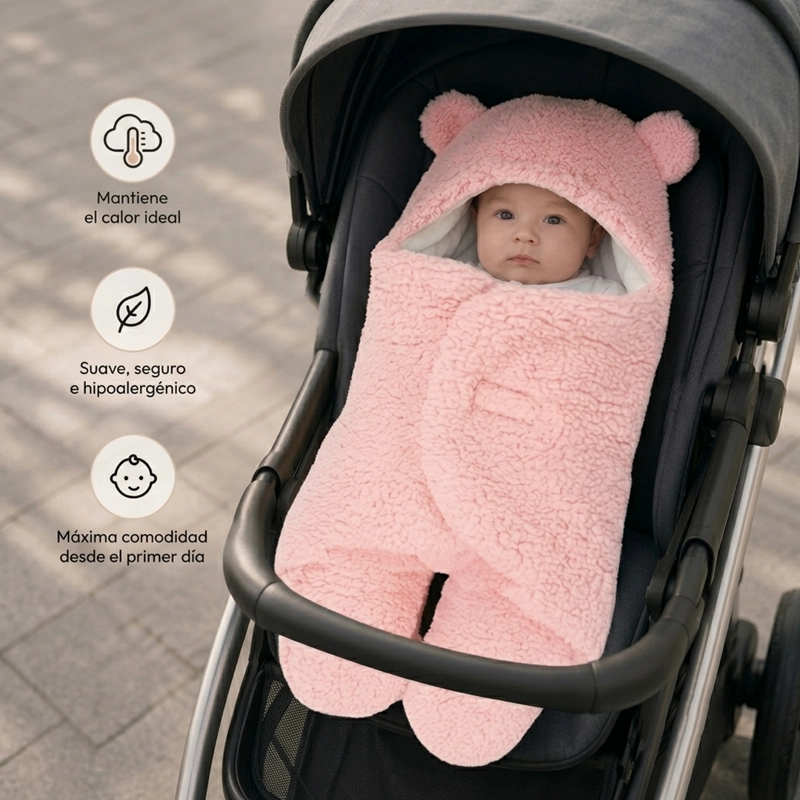 SAQUITO BEBE  OSITO CON CAPUCHITA Y OREJITAS ROSADO - BABYMINE - 4