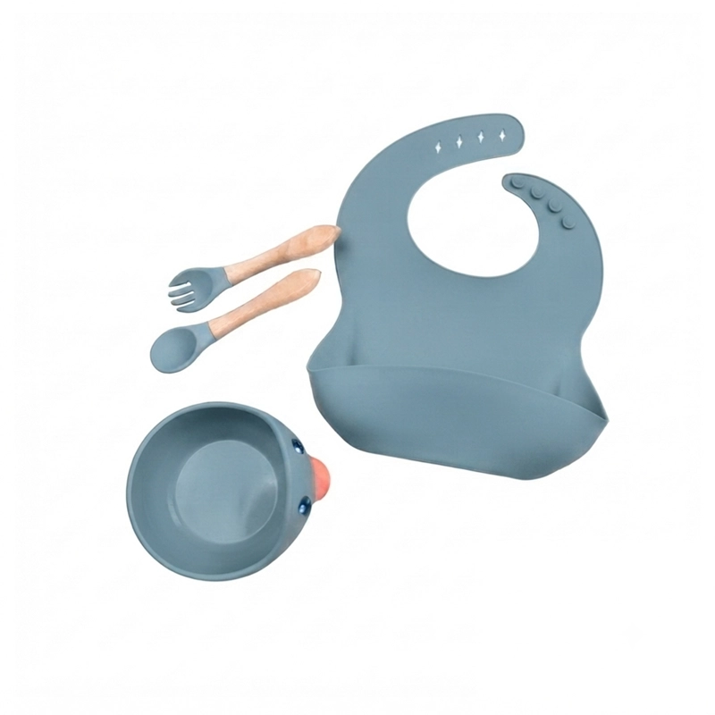 SET DE ALIMENTACION SILICONA BEBE  4 PIEZAS CELESTE - BABYMINE - 6