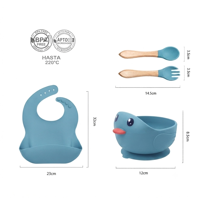 SET DE ALIMENTACION SILICONA BEBE  4 PIEZAS CELESTE - BABYMINE - 7