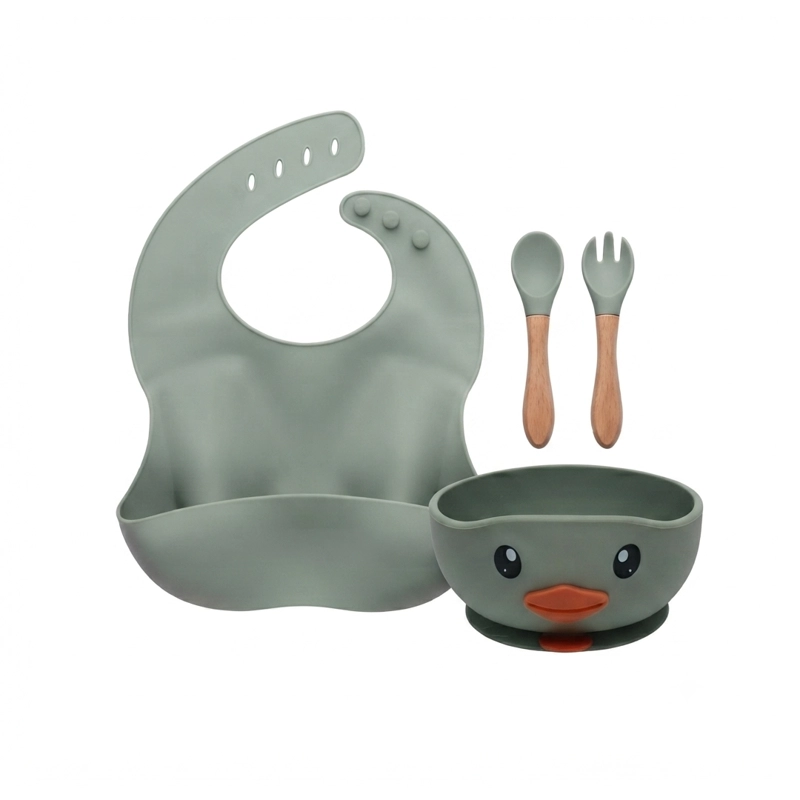 SET DE ALIMENTACION SILICONA BEBE  4 PIEZAS VERDE - BABYMINE - 1