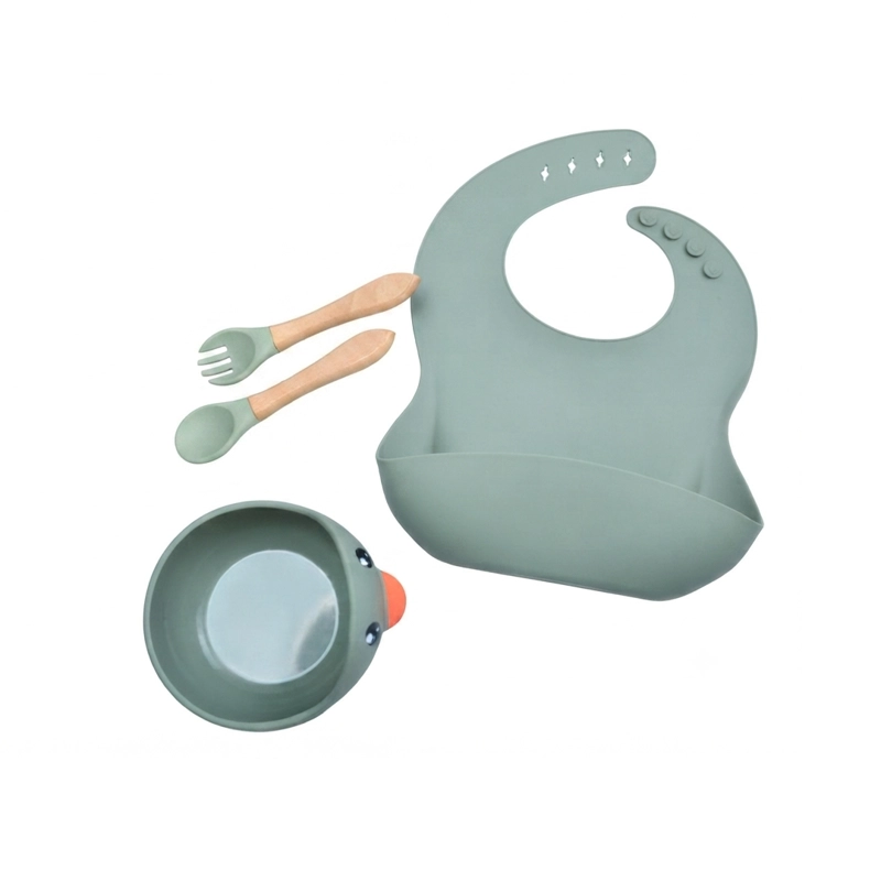 SET DE ALIMENTACION SILICONA BEBE  4 PIEZAS VERDE - BABYMINE - 6