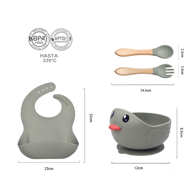 SET DE ALIMENTACION SILICONA BEBE  4 PIEZAS VERDE - BABYMINE - 7