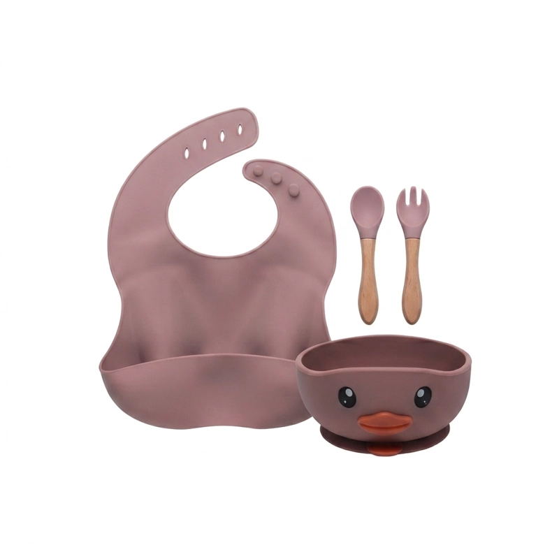 SET DE ALIMENTACION SILICONA BEBE  4 PIEZAS ROSADO - BABYMINE - 1