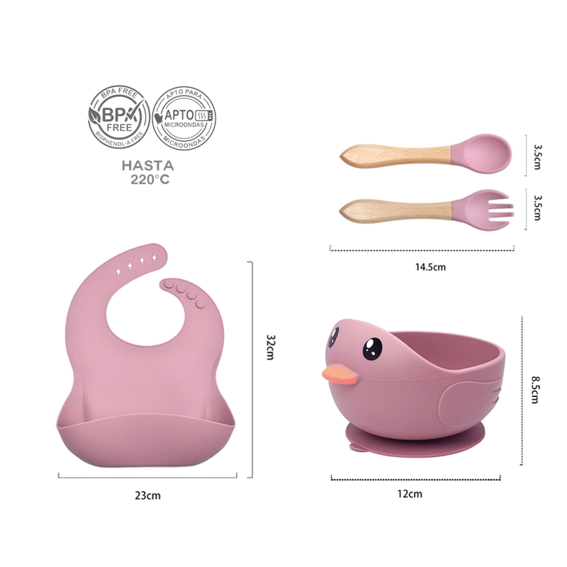 SET DE ALIMENTACION SILICONA BEBE  4 PIEZAS ROSADO - BABYMINE - 7